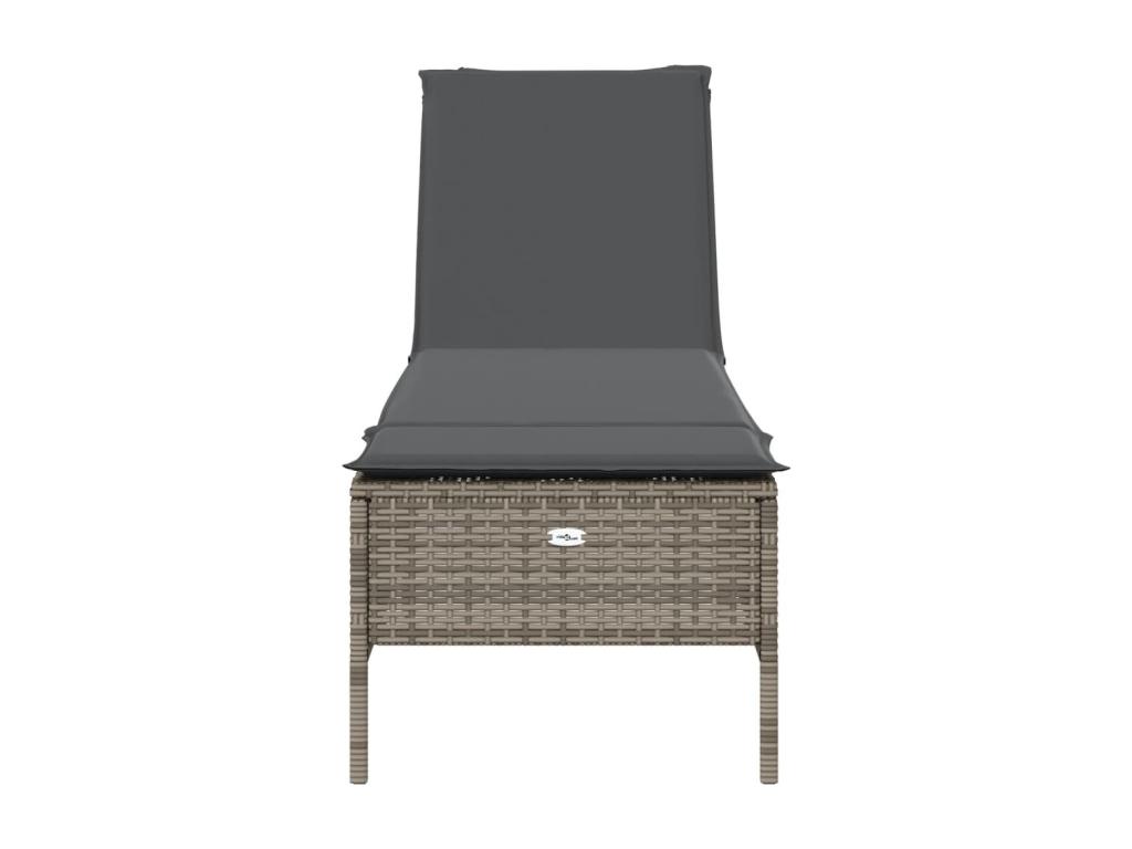 Tumbona con cojín ratán sintético con cojín gris - Image 4