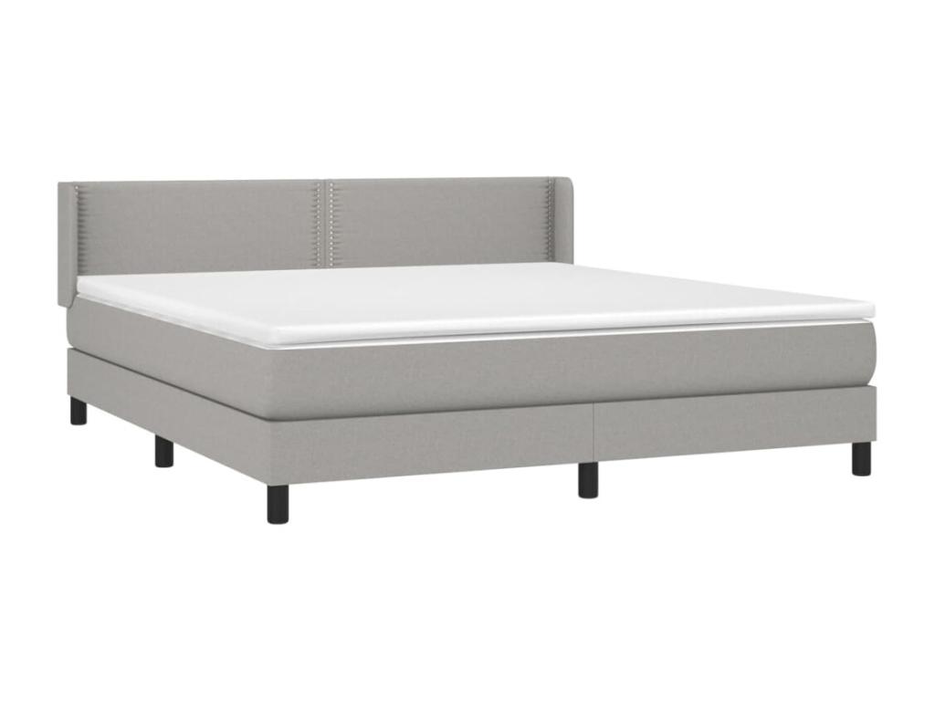 Cama box spring con colchón tela gris claro 160x200 cm - Image 3
