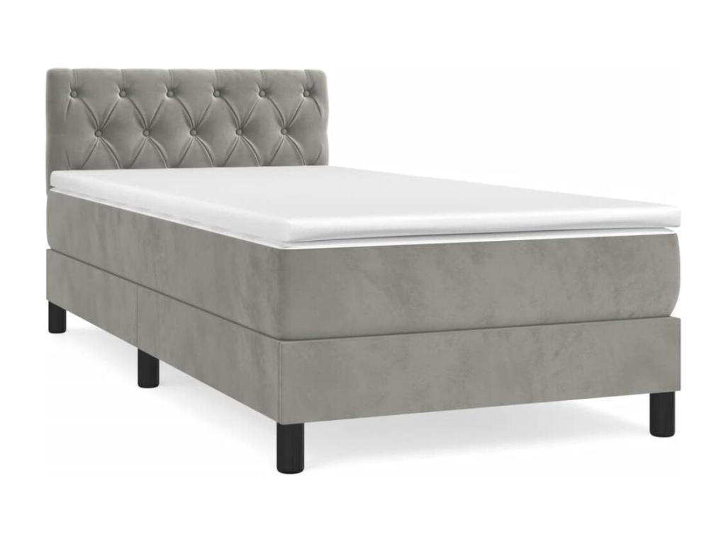 Cama box spring con colchón gris claro 80x200 cm - Image 2