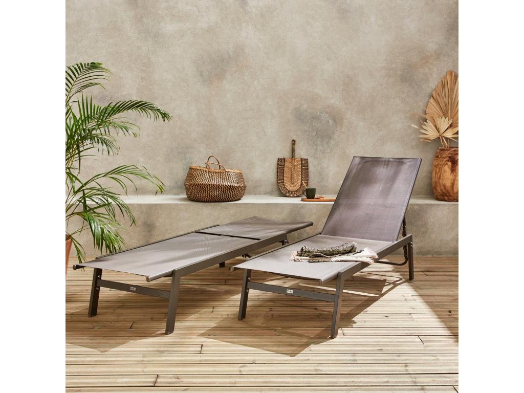 Tumbona multiposición de y metal, set de 2 marrón - Image 2