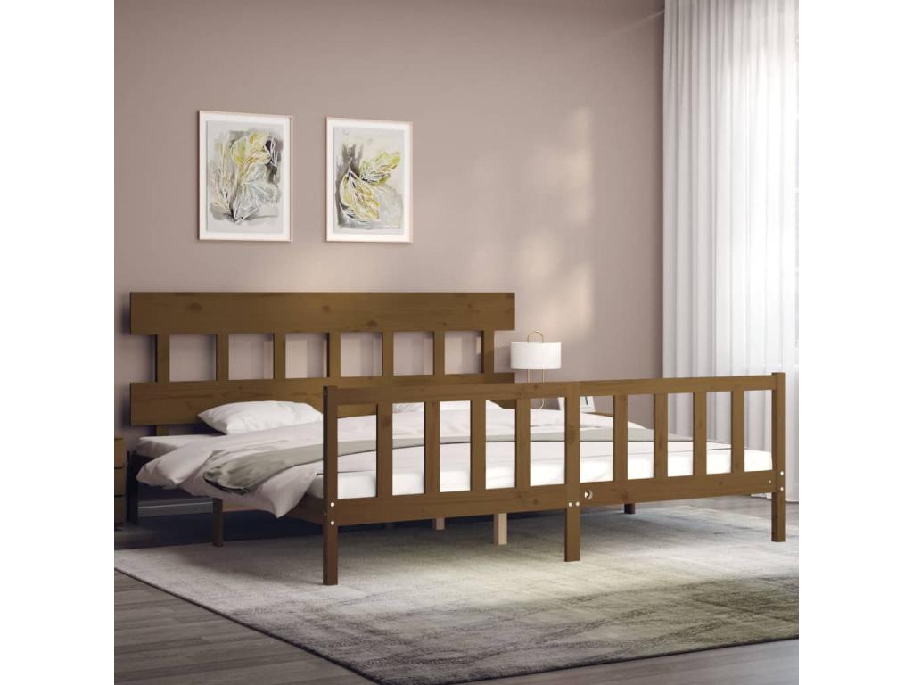 Estructura cama y cabecero madera maciza marrón miel 200x200 cm - Image 4