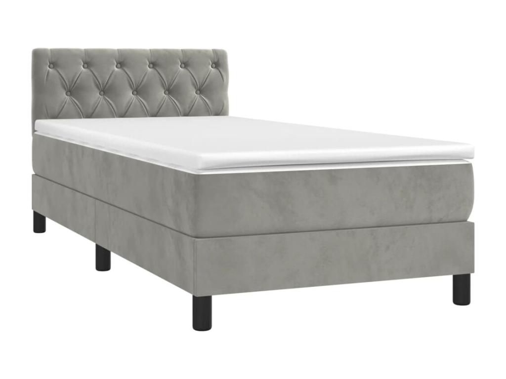 Cama box spring con colchón gris claro 80x200 cm - Image 3