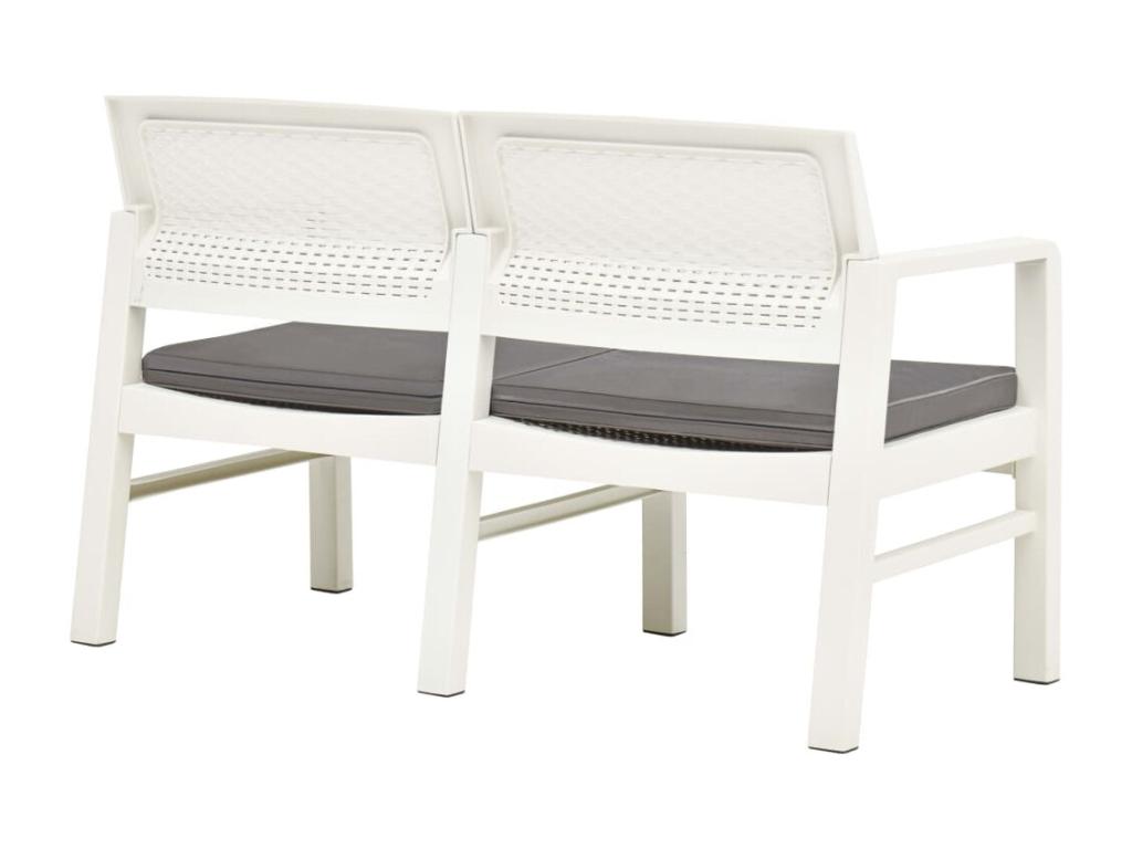 Banco de jardín 2 plazas y cojines 120 cm Blanco Plástico - Image 4