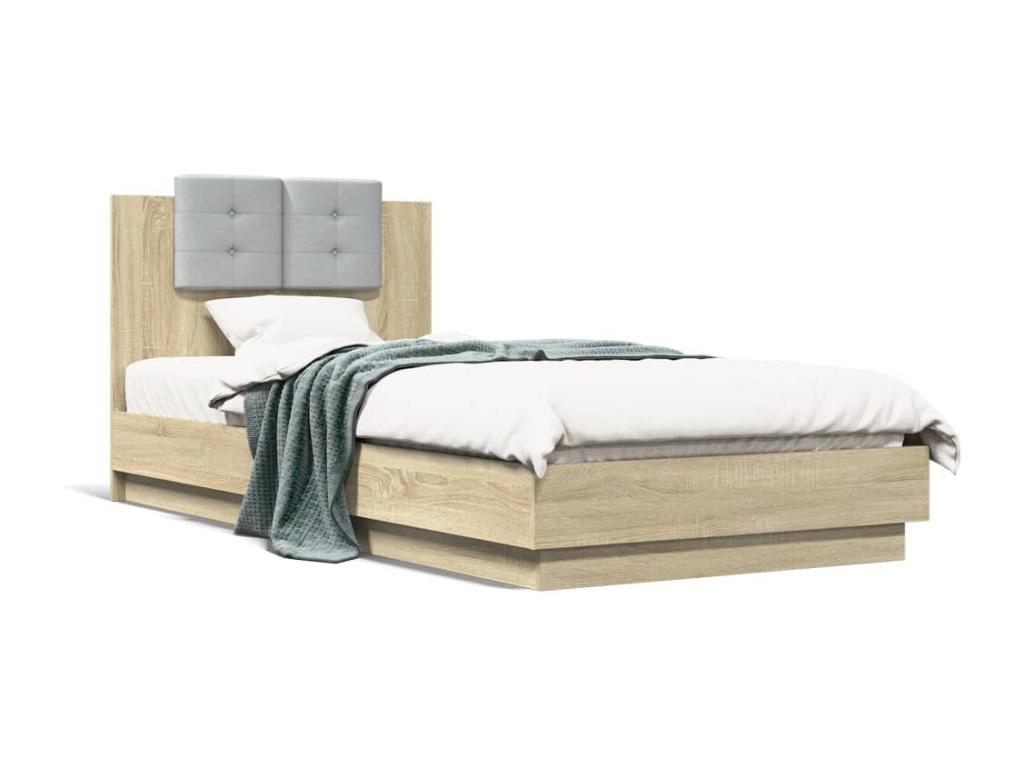 Estructura de cama cabecero luces LED roble Sonoma 90x200 cm