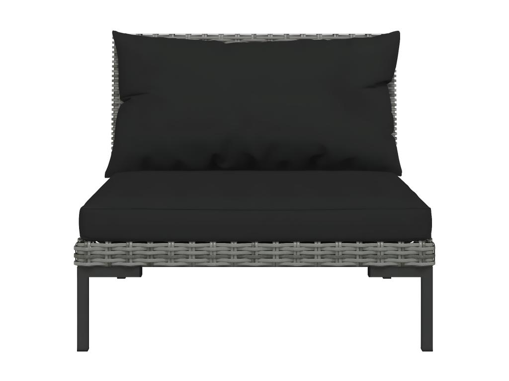 Sofás de jardín 6 piezas y cojines ratán sintético gris oscuro - Image 4