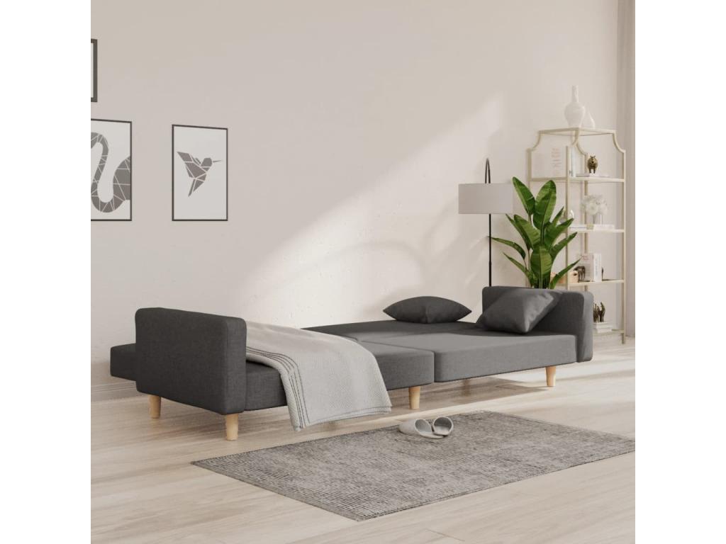 Sofá cama de 2 plazas con dos almohadas tela gris oscuro - Image 3