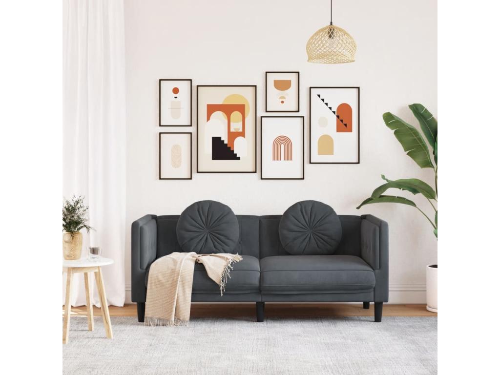 Sofá con cojines 2 plazas gris oscuro - Image 3