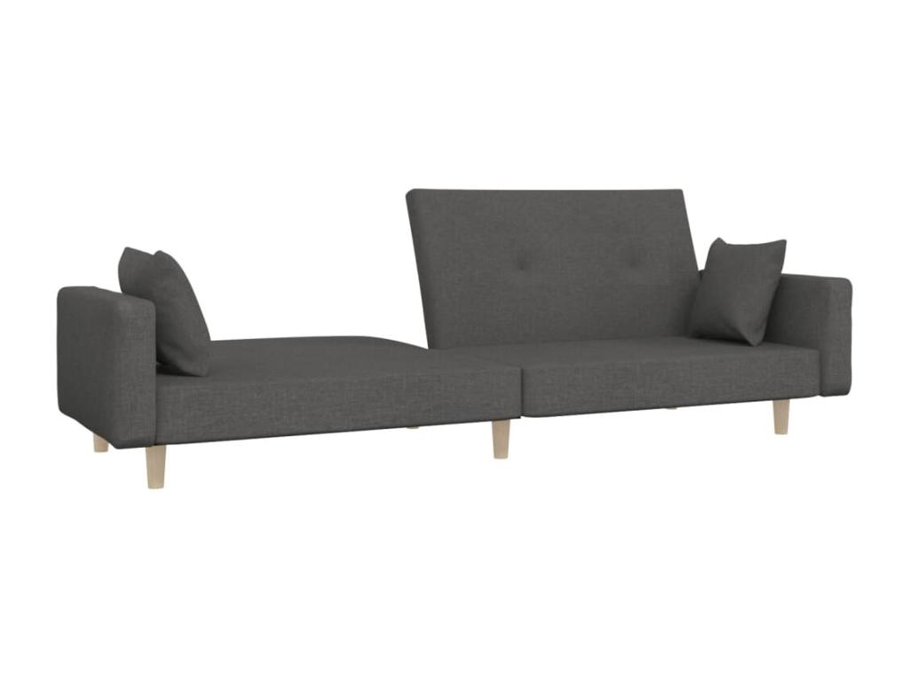 Sofá cama de 2 plazas con dos almohadas tela gris oscuro - Image 4