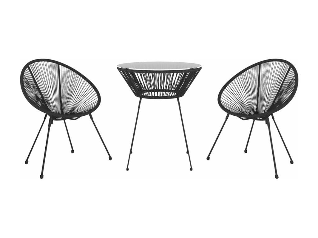 Juego de comedor para jardín 3 piezas negro - Image 3