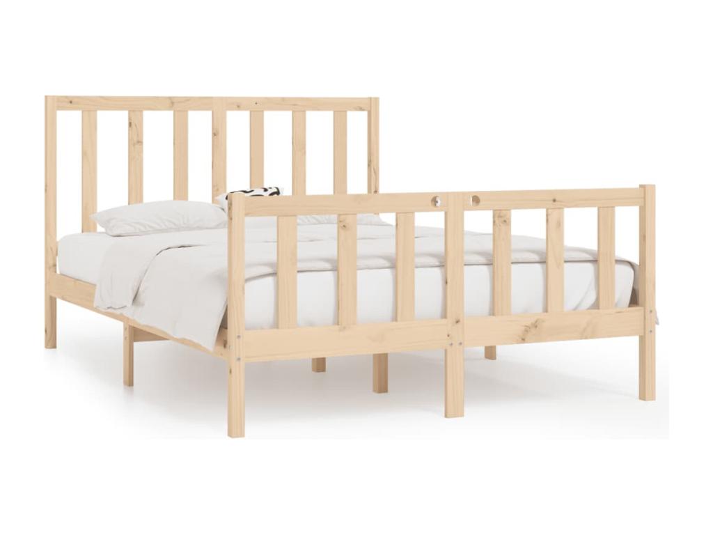 Estructura de cama doble pequeña de madera maciza 120x190 cm - Image 2