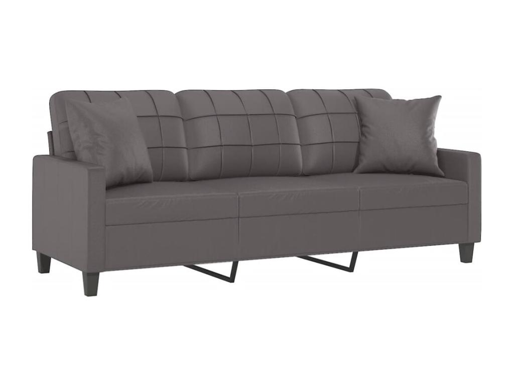 Sofá de 3 plazas con cojines cuero sintético gris 180 cm - Image 3